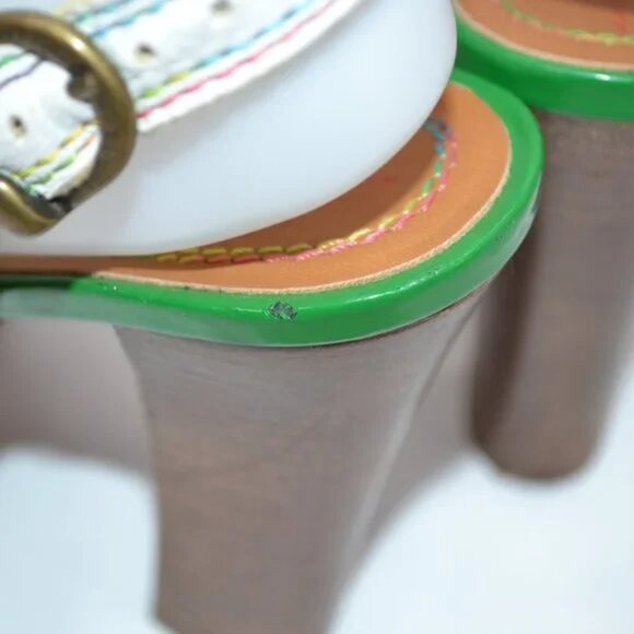 Vintage Miss Sixty White Green Chunky Peep Toe Slingback Leather Heels 39 8.5 9 - Picture 7 of 16